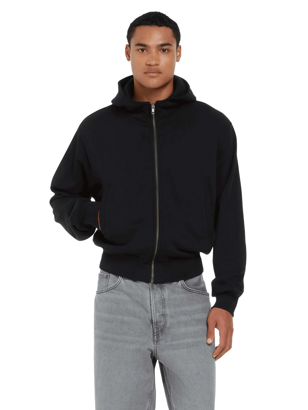 Organic Bomber Jacket Hoodie: Unisex XS Black XS / Black S / Black M / Black L / Black XL / Black 2XL / Black