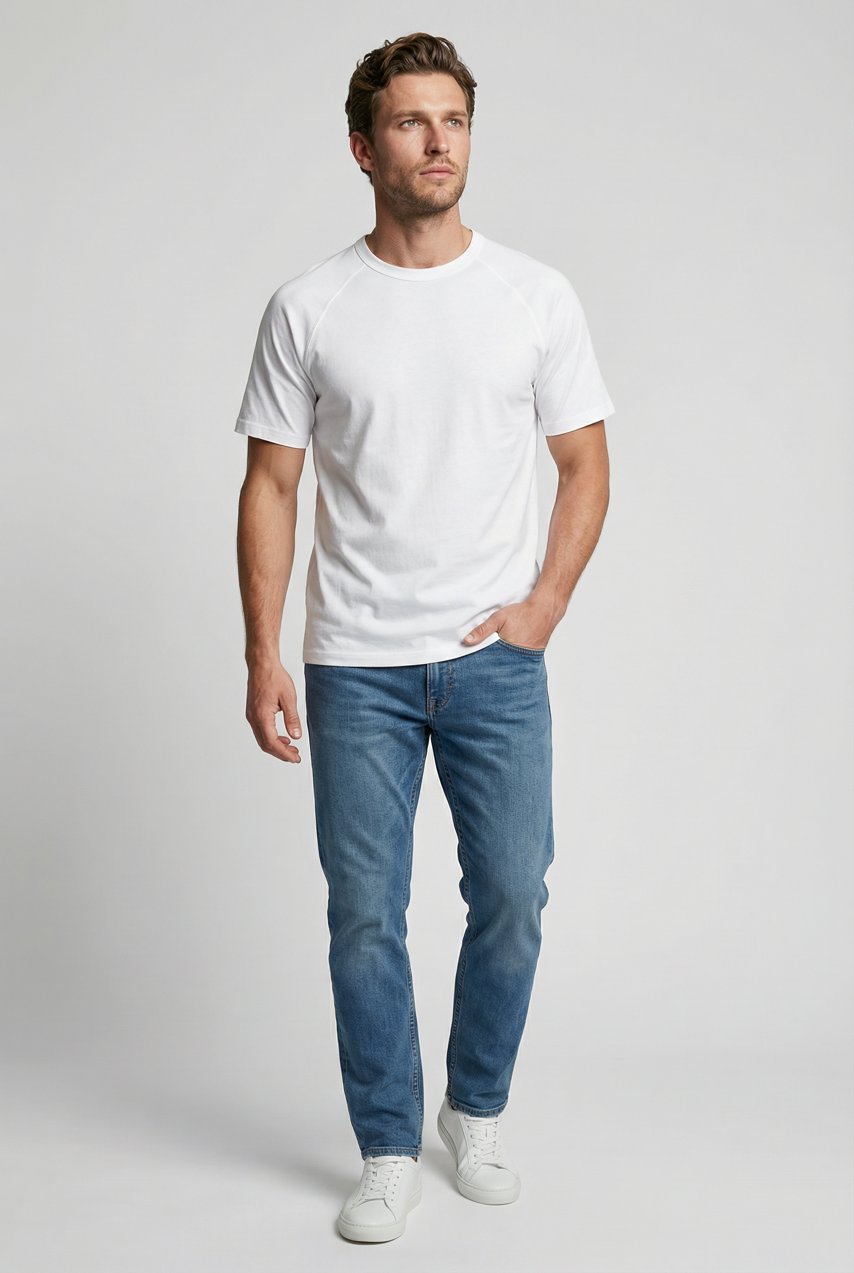 Hoxton Raglan Sleeve Fitted T-shirt - White Jersey tops S S M L XL XXL
