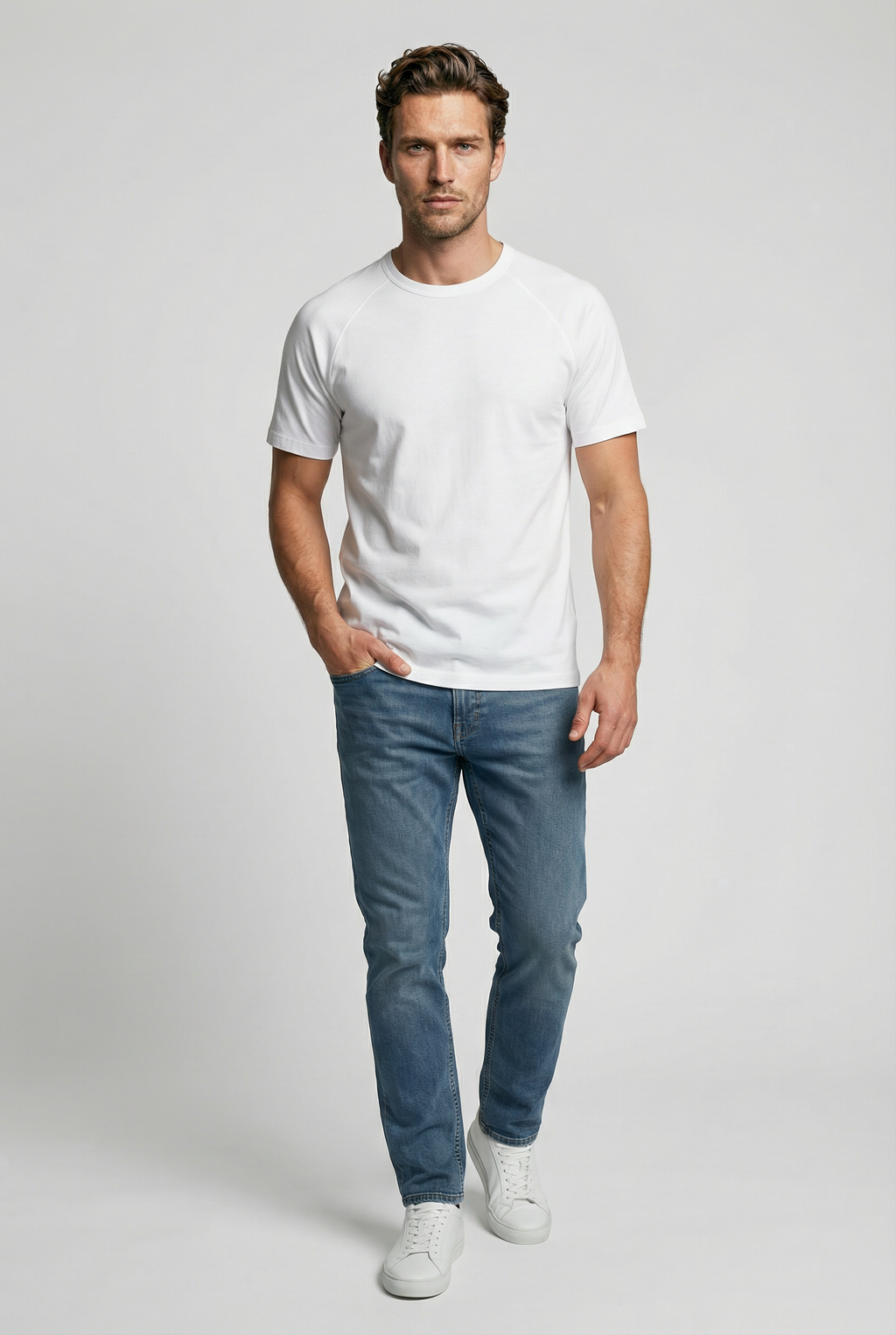 Hoxton Raglan Sleeve Fitted T-shirt - White Jersey tops S S M L XL XXL