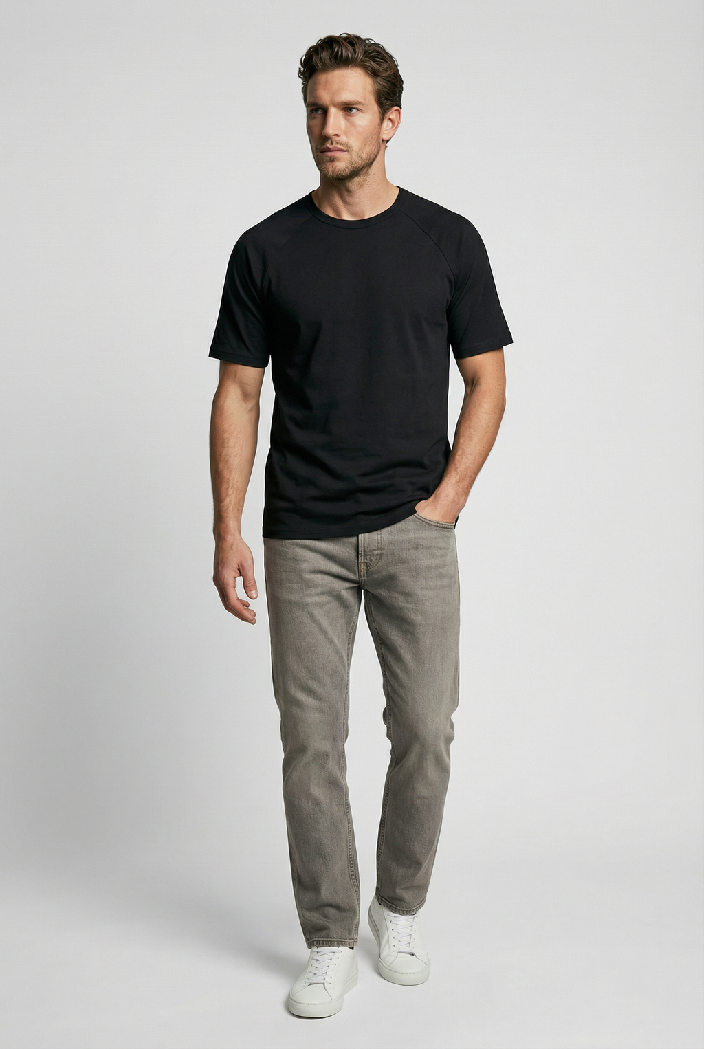 Hoxton Raglan Sleeve Fitted T-shirt - Black Jersey tops S S M L XL XXL