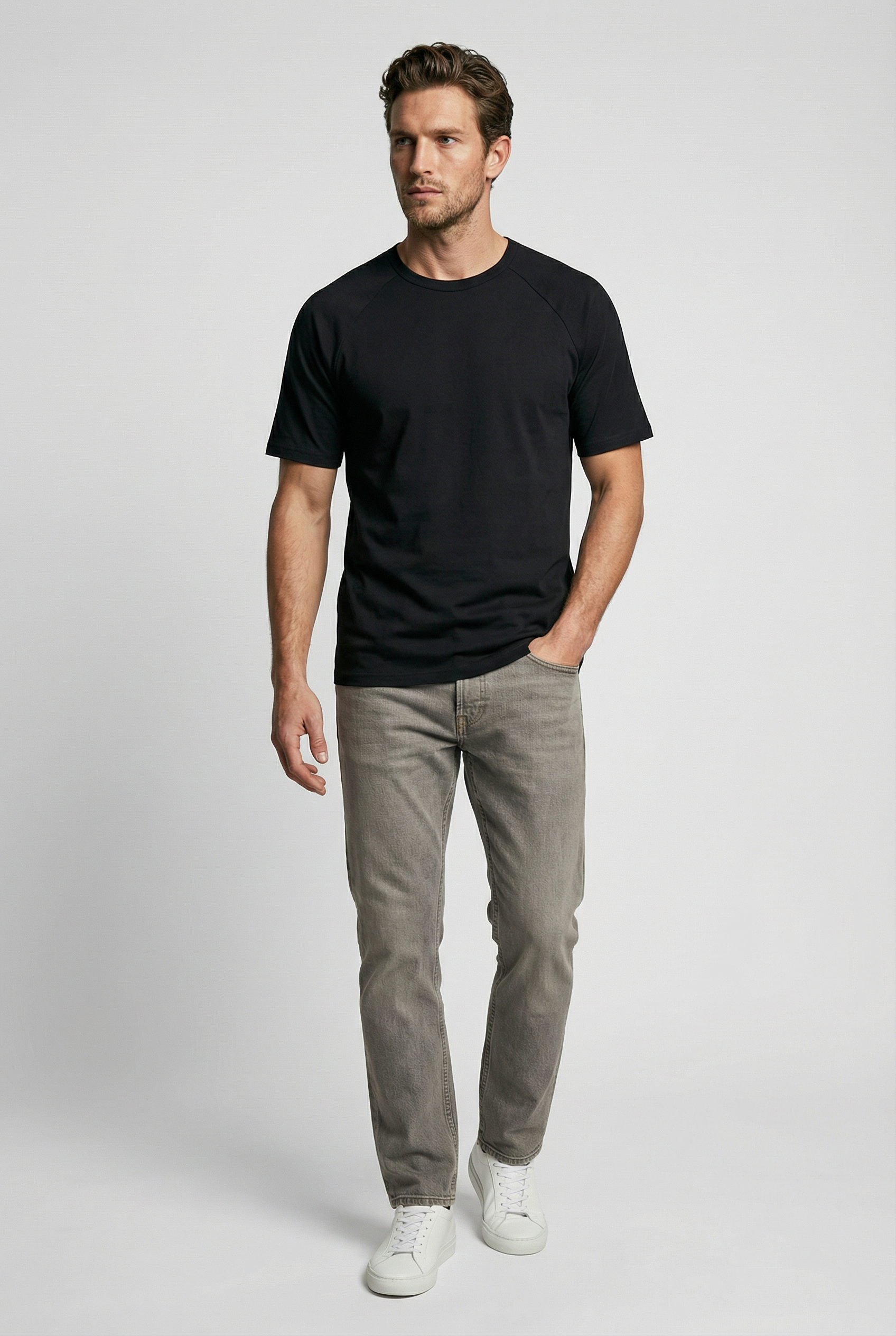 Hoxton Raglan Sleeve Fitted T-shirt - Black Jersey tops S S M L XL XXL