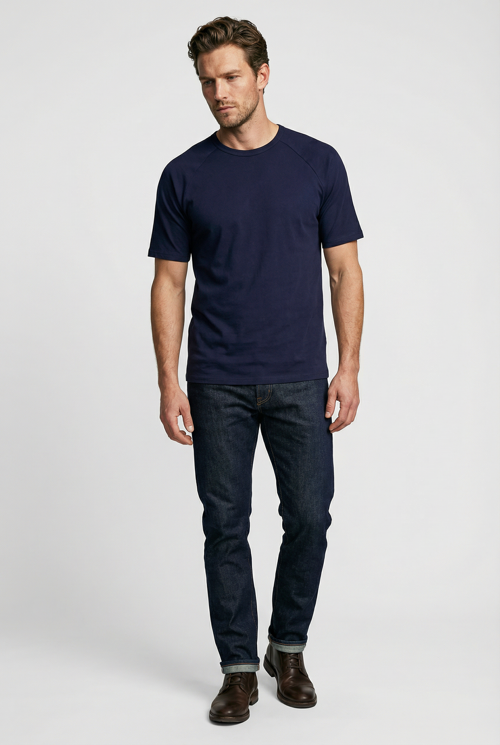 Hoxton Raglan Sleeve Fitted T-shirt - Navy Jersey tops S S M L XL XXL