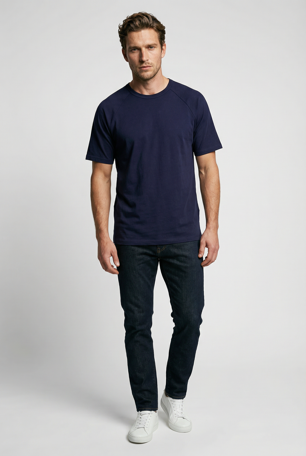 Hoxton Raglan Sleeve Fitted T-shirt - Navy Jersey tops S S M L XL XXL