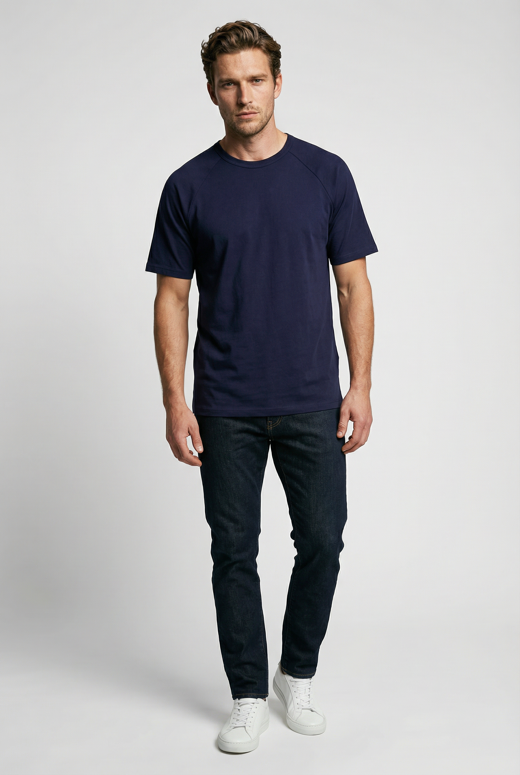 Hoxton Raglan Sleeve Fitted T-shirt - Navy Jersey tops S S M L XL XXL