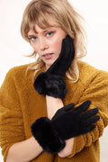 Louche Emer Faux Suede And Fur Cuffed Touch Screen Gloves - Black gloves Black Black