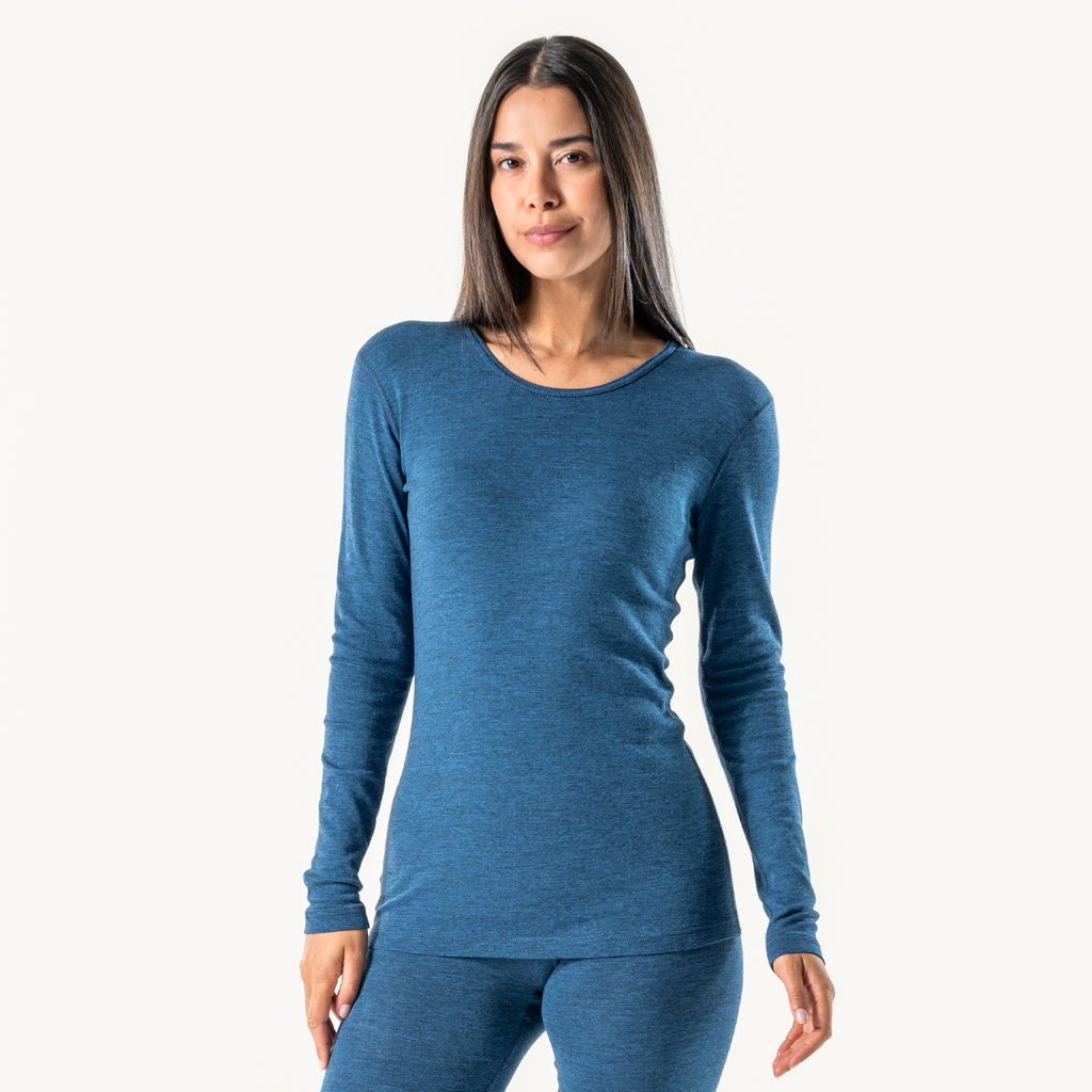 Wool & Organic Cotton Long Sleeve T-shirt: Womens XS Avocado XS / Avocado XS / Mid Blue XS / Potters Clay XS / Purple S / Avocado S / Mid Blue S / Potters Clay S / Purple M / Avocado M / Mid Blue M / Potters Clay M / Purple L / Avocado L / Mid Blue L / Potters Clay L / Purple XL / Avocado XL / Mid Blue XL / Potters Clay XL / Purple