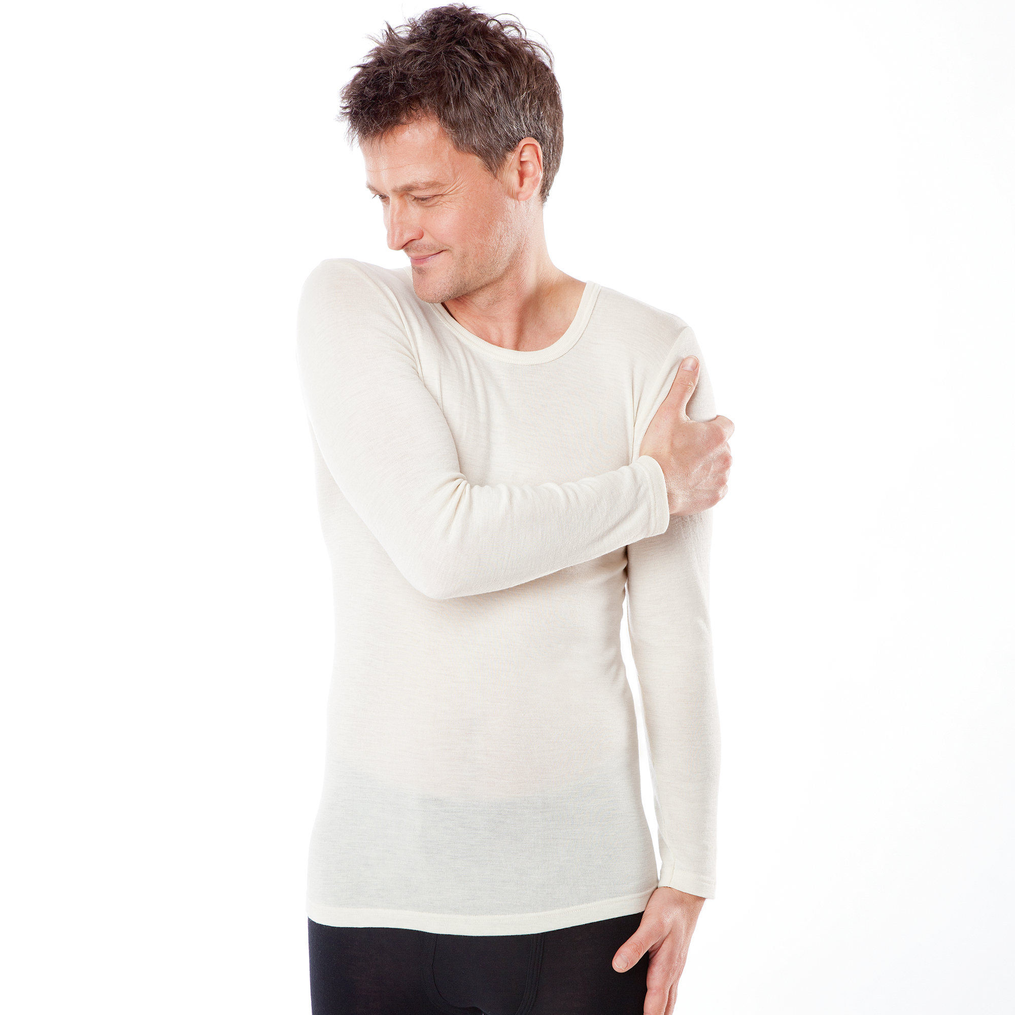 Organic Wool & Silk Long Sleeve T-shirt: Mens S Black S / Black M / Black L / Black XL / Black 2XL / Black S / Natural M / Natural L / Natural XL / Natural 2XL / Natural S / Petrol M / Petrol L / Petrol XL / Petrol 2XL / Petrol