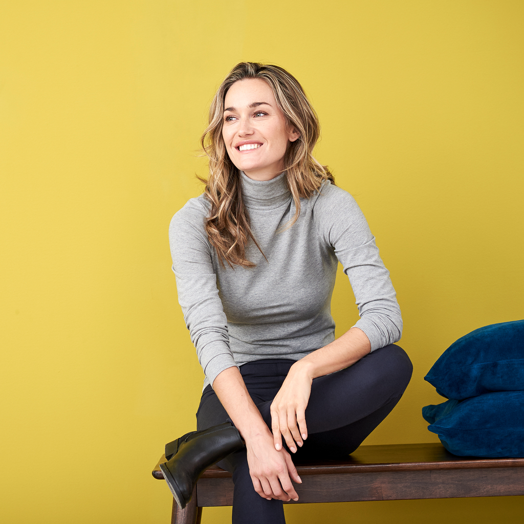 Organic Long Sleeve Stretch Turtleneck T-shirt: Womens Clearance XS Black XS / Black S / Black L / Black XL / Black XS / Heather Grey S / Heather Grey M / Heather Grey L / Heather Grey XL / Heather Grey