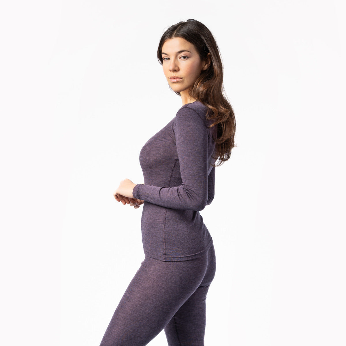 Wool & Organic Cotton Long Sleeve T-shirt: Womens XS Avocado XS / Avocado XS / Mid Blue XS / Potters Clay XS / Purple S / Avocado S / Mid Blue S / Potters Clay S / Purple M / Avocado M / Mid Blue M / Potters Clay M / Purple L / Avocado L / Mid Blue L / Potters Clay L / Purple XL / Avocado XL / Mid Blue XL / Potters Clay XL / Purple