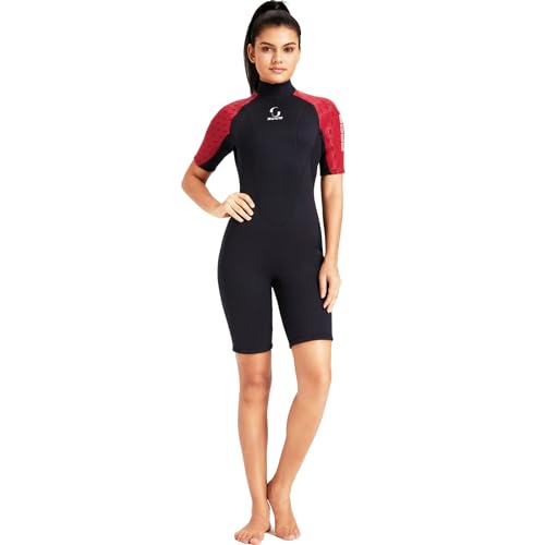 Wetsuit Womens Back Zipper Short Wetsuit Men 3mm Neoprene Short Sleeve Wetsuit for Surfing Swimming Kayaking Snorkeling Canoeing Scuba Diving (Red) Wetsuits Default Title Default Title
