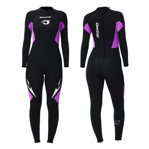 Owntop Women's Full Length 3/2mm Wetsuit, Ultra-Stretch Long Sleeve Winter Wetsuit, Back Zip Adult Neoprene Surfing Diving Wet Suit, Women Purple S Wetsuits Default Title Default Title