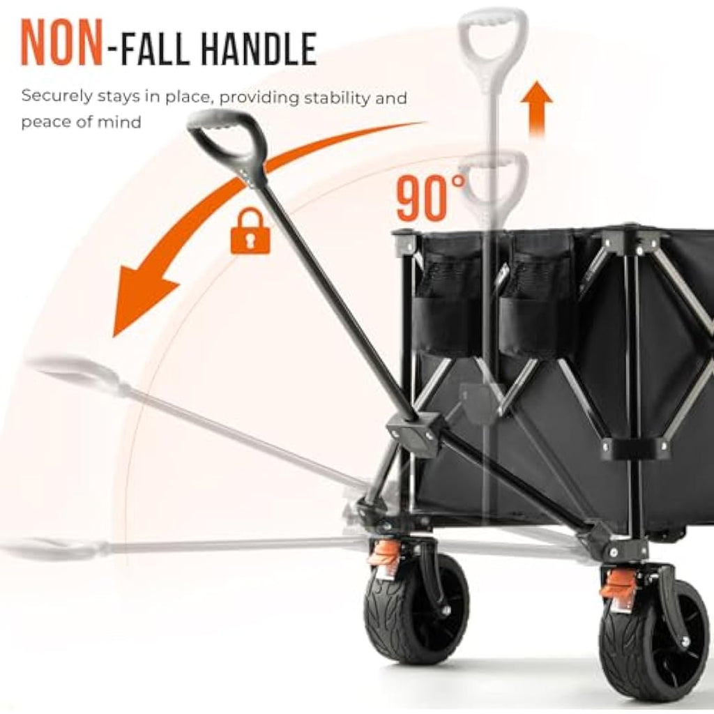 Overmont 300L Extra Large Folding Festival Trolley Cart - All-terrain Wide Wheels and Brake - Heavy Duty Cart Load up 200KG - with Adjustable Handle & Cover Bag - Wagon for Beach Camping Garden Carts & Wagons Default Title Default Title