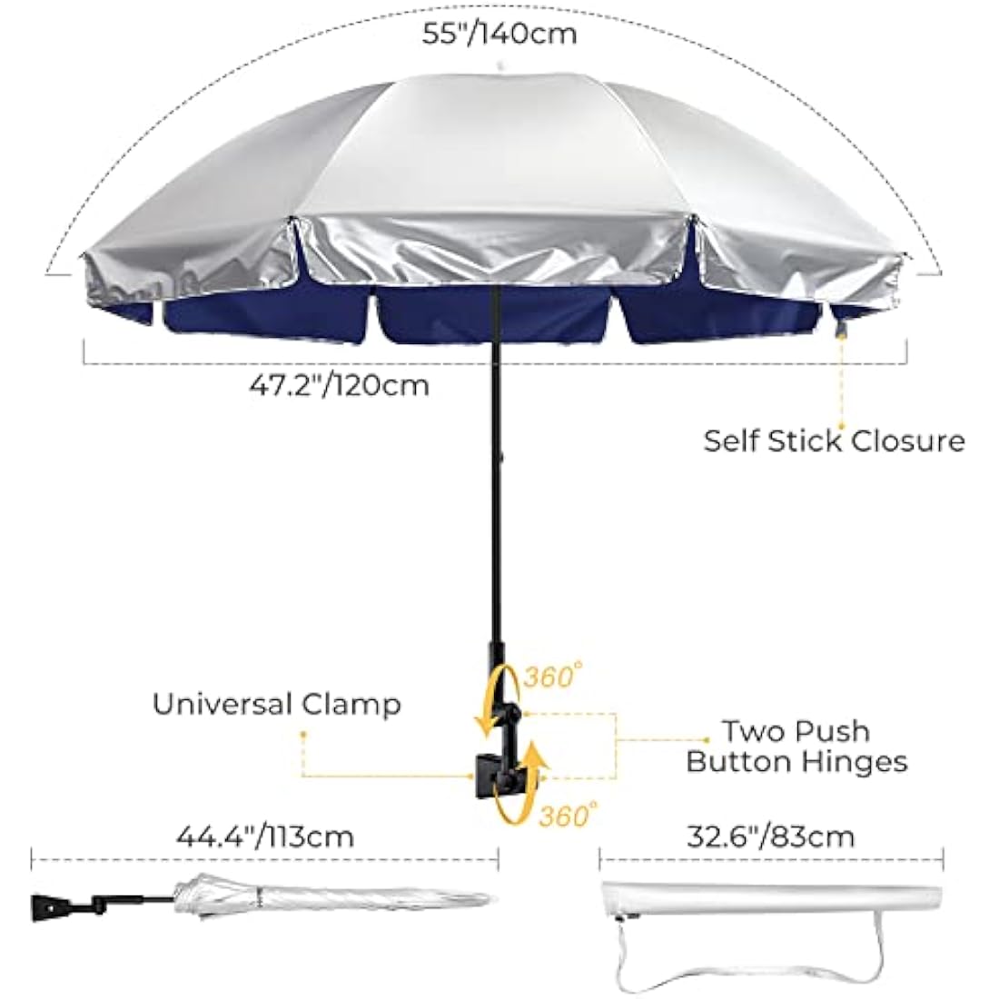G4Free UPF 50+ Universal Clamp On Umbrella Adjustable Outdoor UV Protection Beach Chair Umbrella for Strollers, Wheelchairs, Patio Chairs, Golf Carts and Beach Beach Umbrellas Default Title Default Title