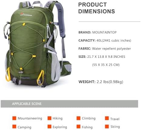 MOUNTAINTOP 40L Hiking Backpacks Trekking Rucksack Light Daypacks for Travel Camping Climbing Mountaineer Outdoor Sport Internal Frame Backpacks Default Title Default Title