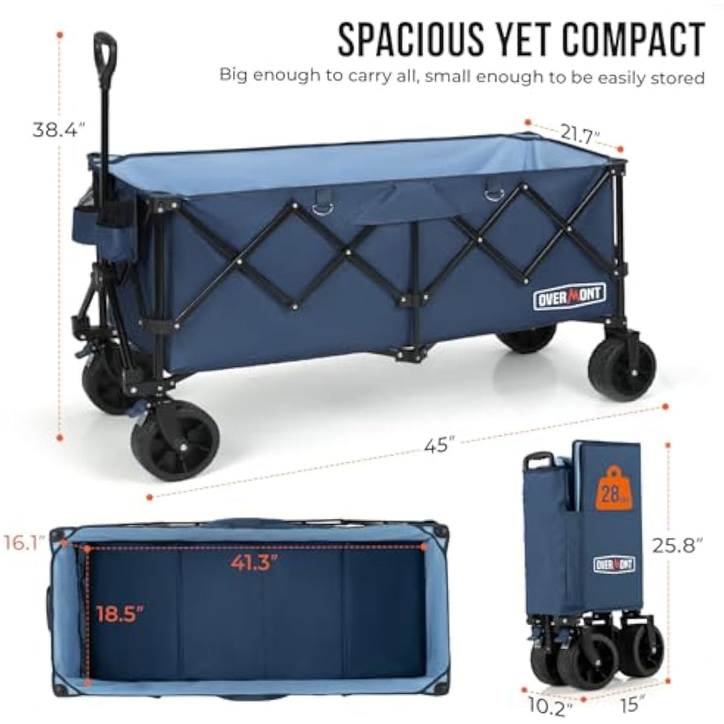 Overmont 300L Extra Large Folding Festival Trolley Cart - All-terrain Wide Wheels and Brake - Heavy Duty Cart Load up 200KG - with Adjustable Handle & Cover Bag - Wagon for Beach Camping Garden blue Carts & Wagons Default Title Default Title