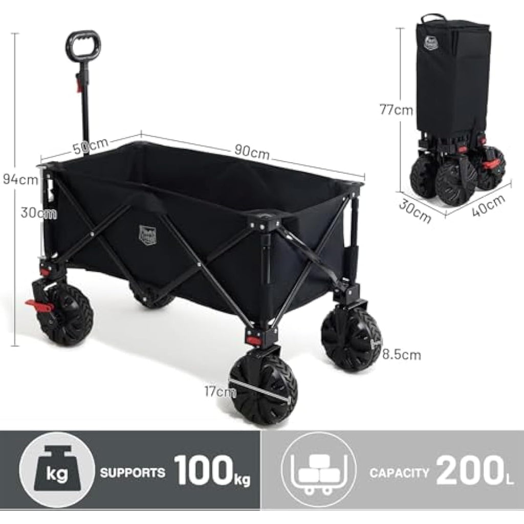 TIMBER RIDGE Festival Trolley on Wheels with Brakes, 200L Folding Camping Beach Trolley with Adjustable Handle & Cover Bag, 100kg Heavy Duty Cart Wagon for Outdoor Garden Picnic Carts & Wagons Default Title Default Title
