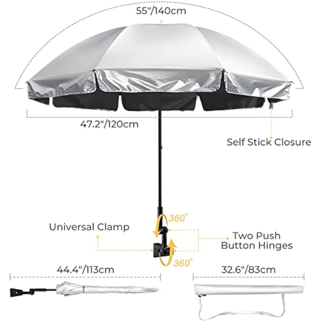 G4Free UPF 50+ Universal Clamp On Umbrella Adjustable Outdoor UV Protection Beach Chair Umbrella for Strollers, Wheelchairs, Patio Chairs, Golf Carts and Beach Beach Umbrellas Default Title Default Title