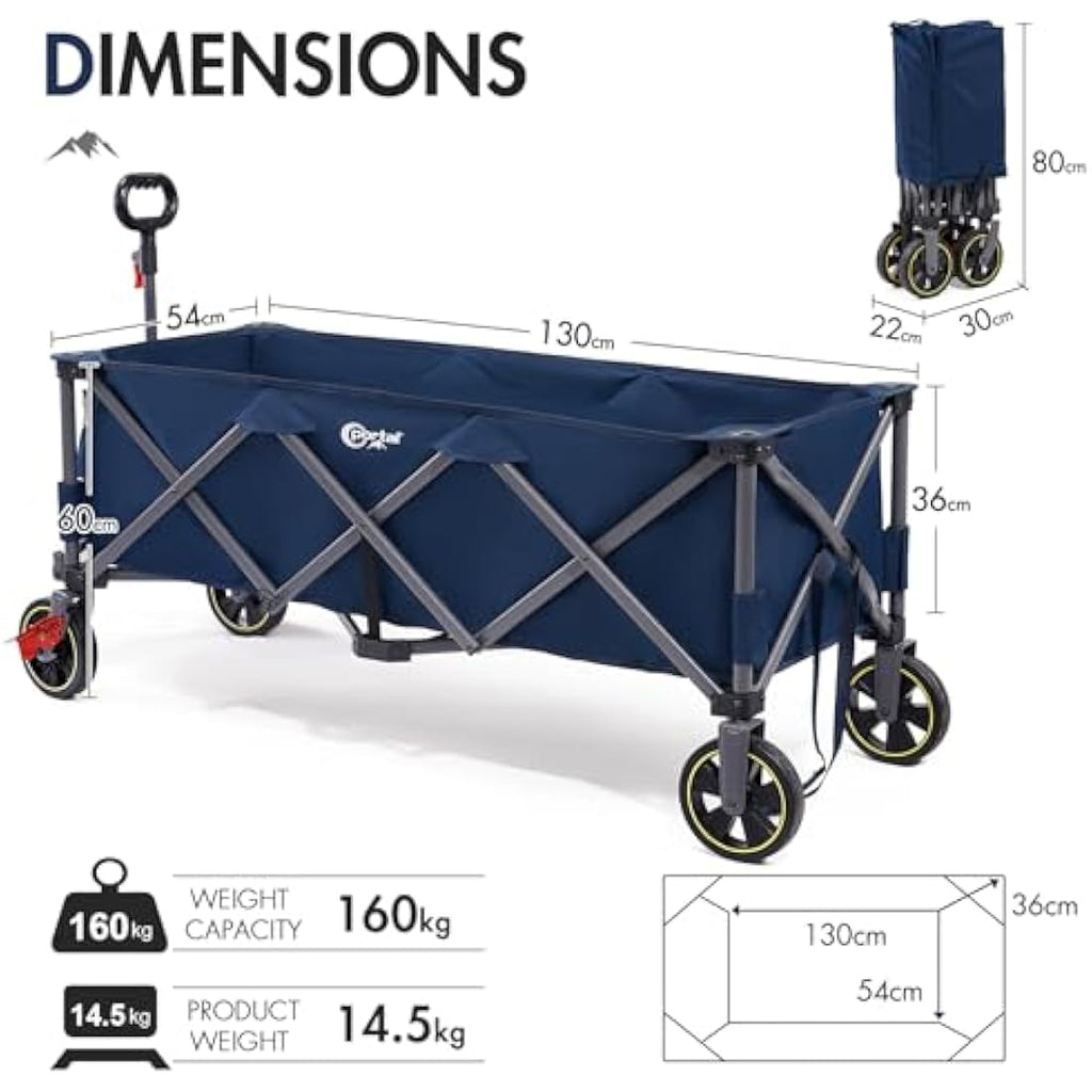 Portal 400L Festival Trolley on Wheels XXL Extended with Brakes Camping Trolley Cart Heavy Duty Beach Wagon Longer Pull along Collapsible Garden Cart Hand Truck Trailer Buggy for Fishing Picnic 160KG Carts & Wagons Default Title Default Title