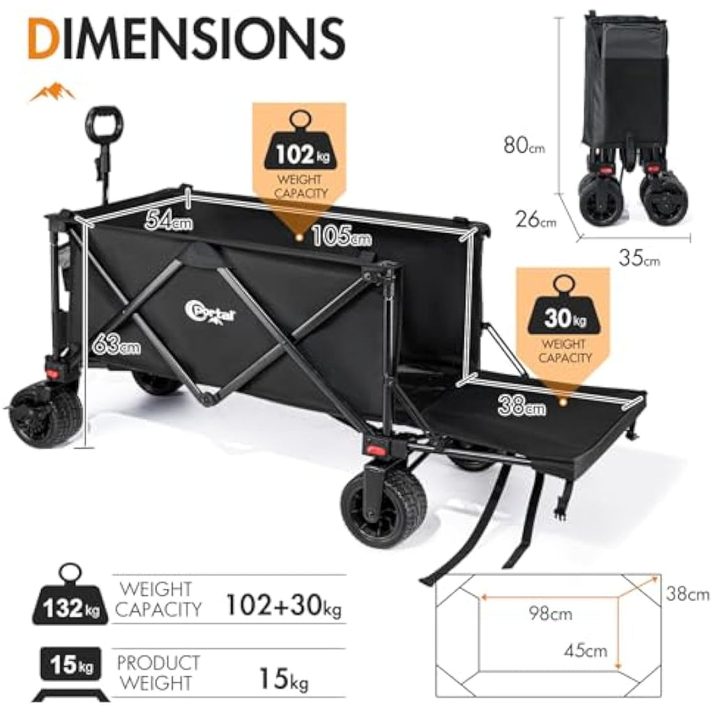 Portal Festival Trolley with Adjustable Tailgate Brakes 300L Beach Trolley for Sand with Wide Wheels Camping Cart Heavy Duty Folding Wagon Collapsible Trailer Buggy for Garden Event Carts & Wagons Default Title Default Title