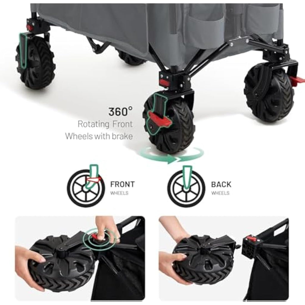 TIMBER RIDGE Festival Trolley on Wheels with Brakes, 200L Folding Camping Beach Trolley with Adjustable Handle & Cover Bag, 100kg Heavy Duty Cart Wagon for Outdoor Garden Picnic Carts & Wagons Default Title Default Title