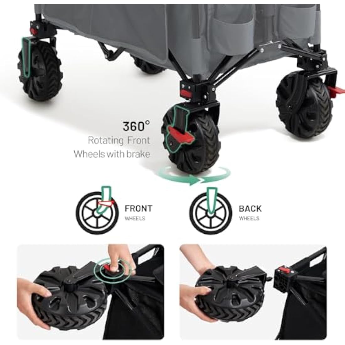 TIMBER RIDGE Festival Trolley on Wheels with Brakes, 200L Folding Camping Beach Trolley with Adjustable Handle & Cover Bag, 100kg Heavy Duty Cart Wagon for Outdoor Garden Picnic Carts & Wagons Default Title Default Title