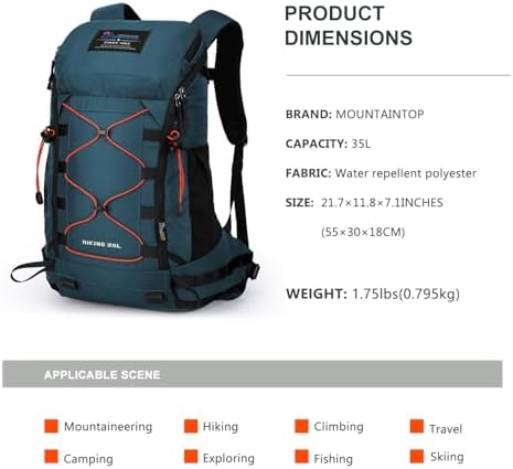 MOUNTAINTOP 35L Unisex Hiking Backpacks Lightweight Trekking Rucksack Light Daypacks for Travel Camping Climbing Mountaineer Outdoor Sport External Frame Backpacks Default Title Default Title