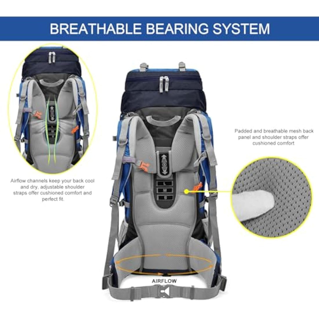 MOUNTAINTOP Hiking Backpack 80L Waterproof Mountaineering Backpack Large Camping Trekking Rucksack Multifunctional Climbing with Rain Cover External Frame Backpacks Default Title Default Title