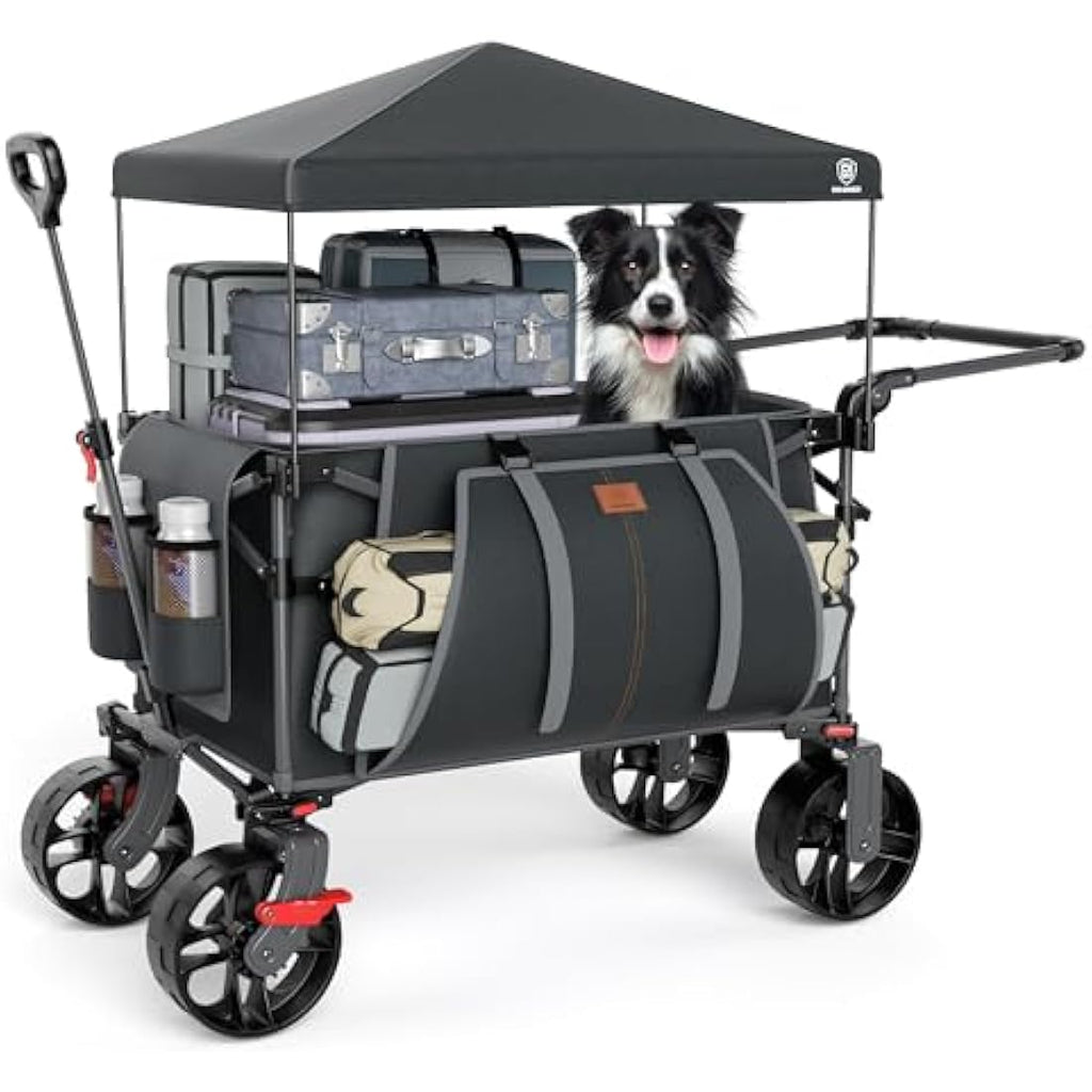 EVER ADVANCED 225L Festival Trolley on Wheels with Removable Canopy, 150KG Heavy Duty Camping Trolley, Push & Pull Beach Cart with 3 Large Pockets, Garden Folding wagon Fishing Grey Carts & Wagons Default Title Default Title