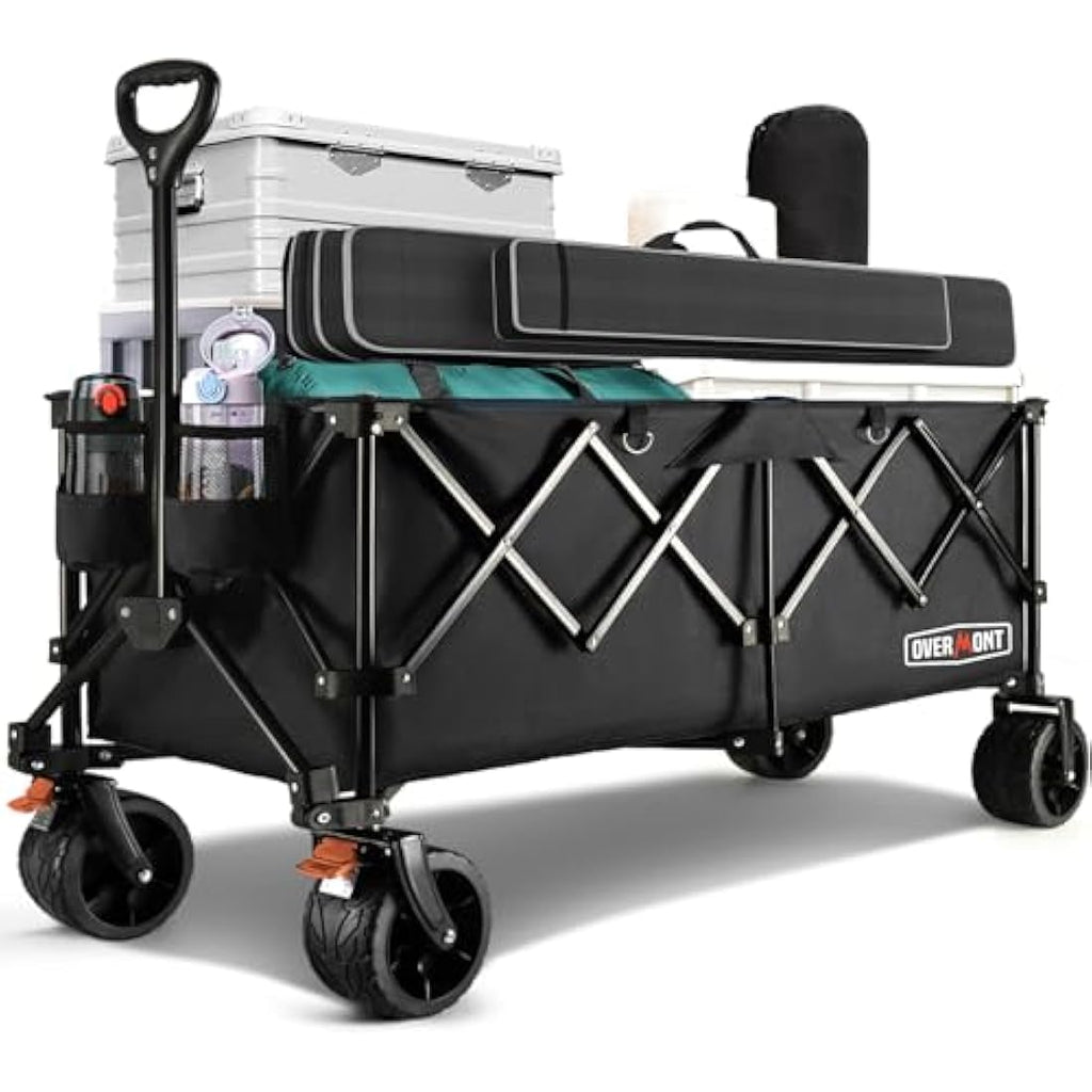 Overmont 300L Extra Large Folding Festival Trolley Cart - All-terrain Wide Wheels and Brake - Heavy Duty Cart Load up 200KG - with Adjustable Handle & Cover Bag - Wagon for Beach Camping Garden Carts & Wagons Default Title Default Title