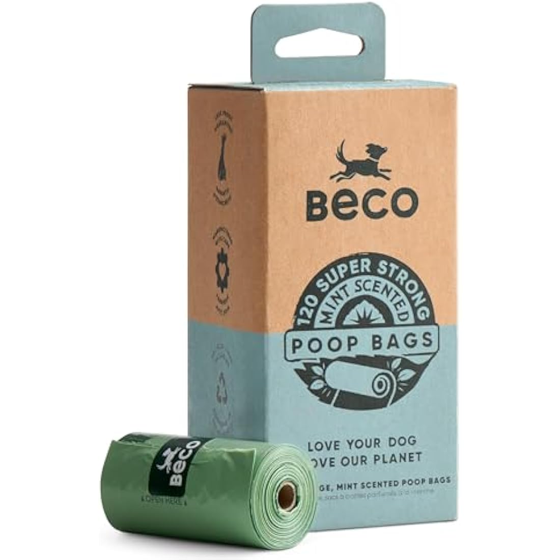 Beco Dog Poop Bags Rolls - Strong & Large - 120 Bags (8 Rolls of 15) Mint Scented, Dispenser Compatible for Dog Waste Bags Default Title Default Title