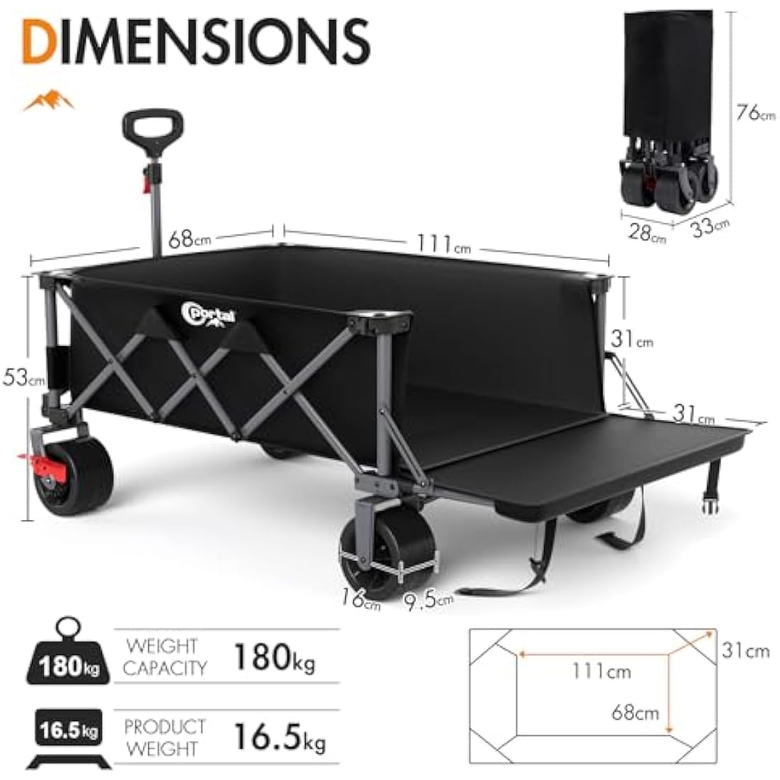 Portal Widened Folding Festival Trolley XXL With Brakes - Heavy Duty 600L Camping Cart, Beach Wagon, Collapsible Garden Cart for Picnic - 180KG Capacity Carts & Wagons Default Title Default Title