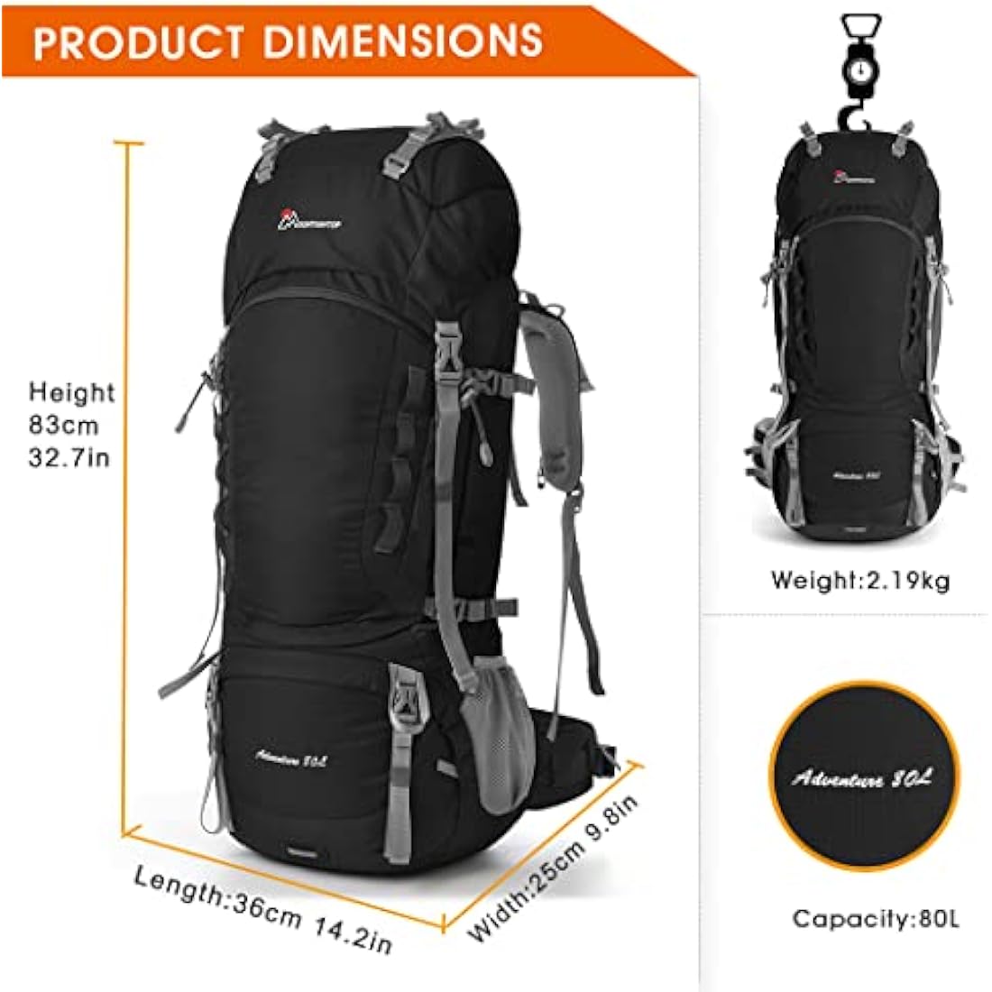 MOUNTAINTOP Hiking Backpack 80L Waterproof Mountaineering Backpack Large Camping Trekking Rucksack Multifunctional Climbing with Rain Cover External Frame Backpacks Default Title Default Title
