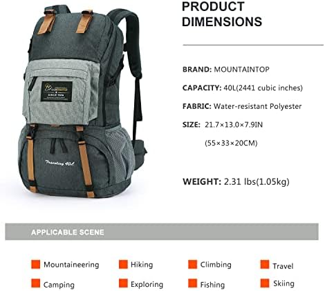 MOUNTAINTOP 40L Hiking Backpack Water Resistant Mens Women Rucksack for Trekking, Traveling, Camping, Cycling, Climbing Internal Frame Backpacks Default Title Default Title