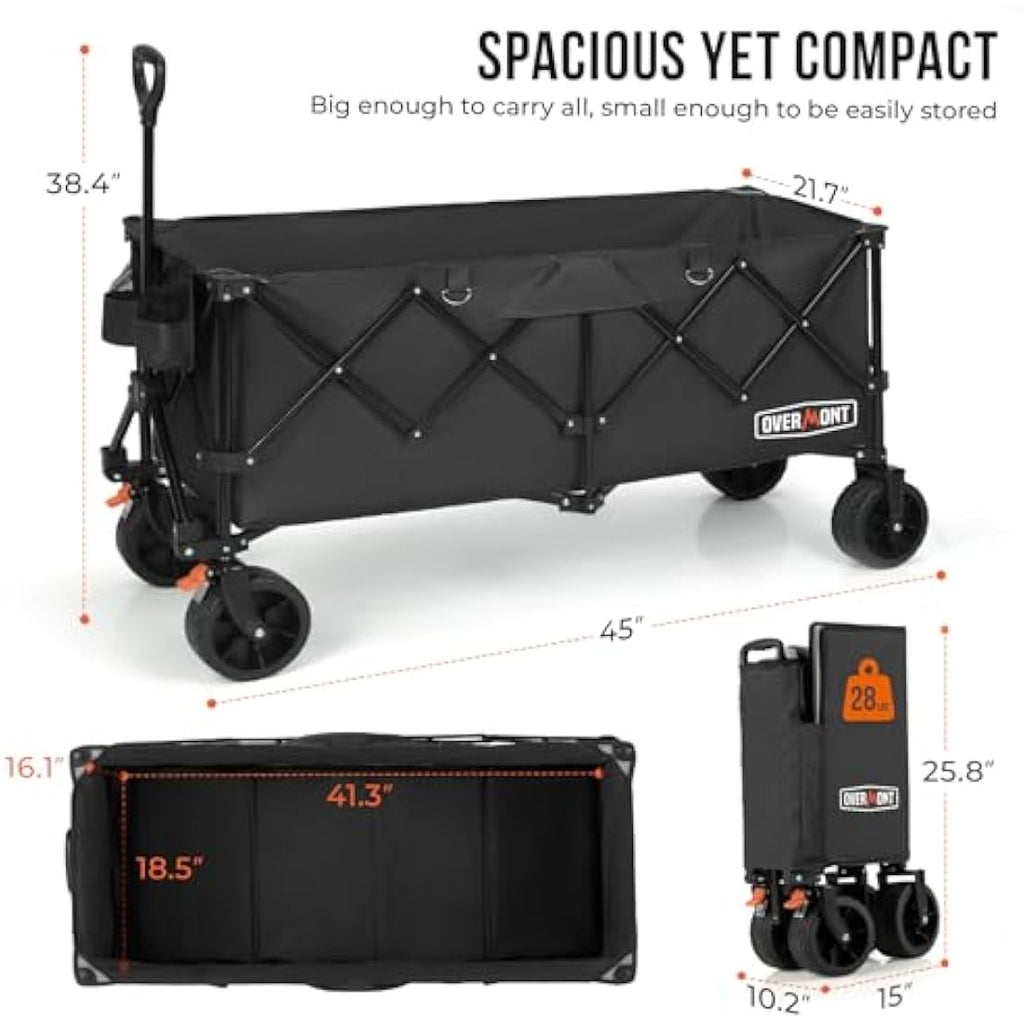 Overmont 300L Extra Large Folding Festival Trolley Cart - All-terrain Wide Wheels and Brake - Heavy Duty Cart Load up 200KG - with Adjustable Handle & Cover Bag - Wagon for Beach Camping Garden Carts & Wagons Default Title Default Title