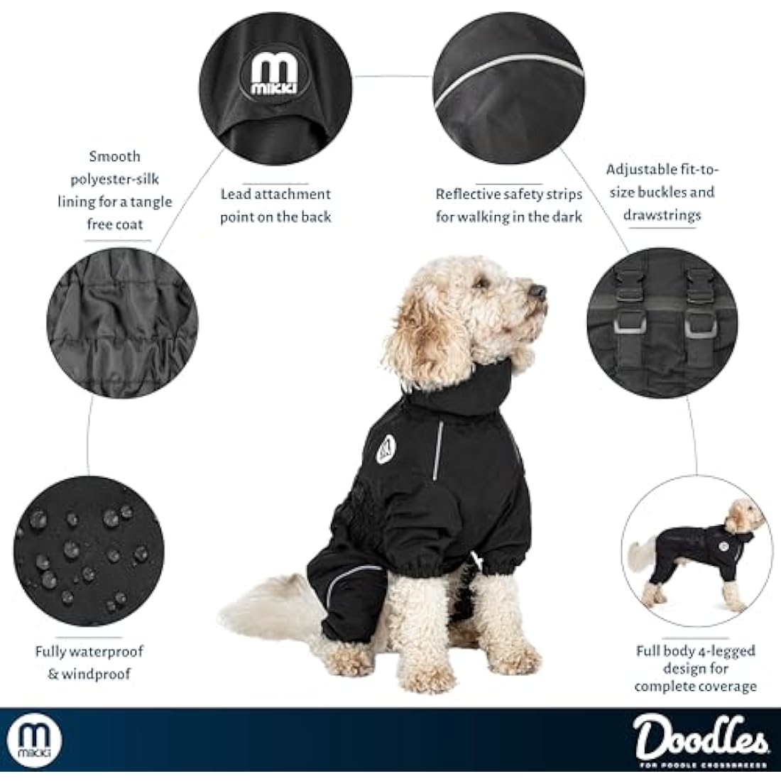Mikki Doodles Dog Raincoat, Waterproof, Windproof, Silky Lining, Less Friction Means Less Knots & Tangles, Size Medium c Raincoats Default Title Default Title