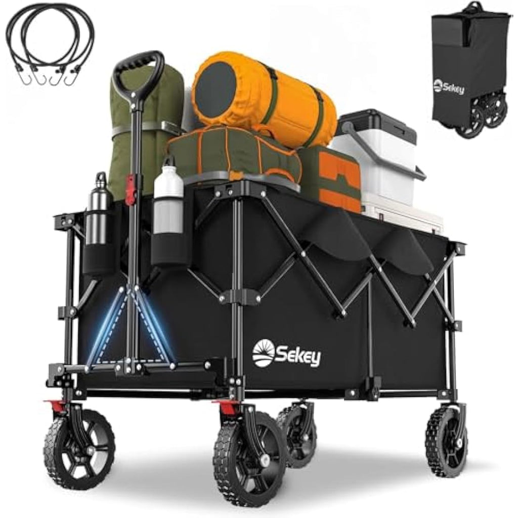 Sekey 200L Folding Festival Trolley with All-Terrain Wheels and Brake, Heavy-Duty Cart Loadable up to 150KG (330LB), Patented Four-Directional Foldable Design, Wagon for Beach Camping Garden, Black Carts & Wagons Default Title Default Title