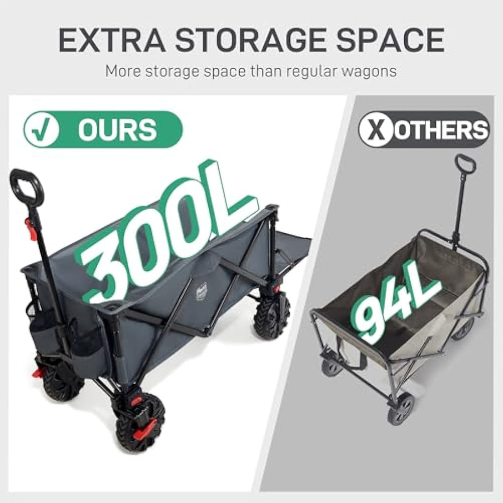 TIMBER RIDGE Festival Trolley 300L with Brakes, Folding Beach Trolley Cart with Tailgate, 135kg Collapsible Wagon Detachable Wide Wheels & Adjustable Handle for Outdoor Camping Garden, Grey Carts & Wagons Default Title Default Title
