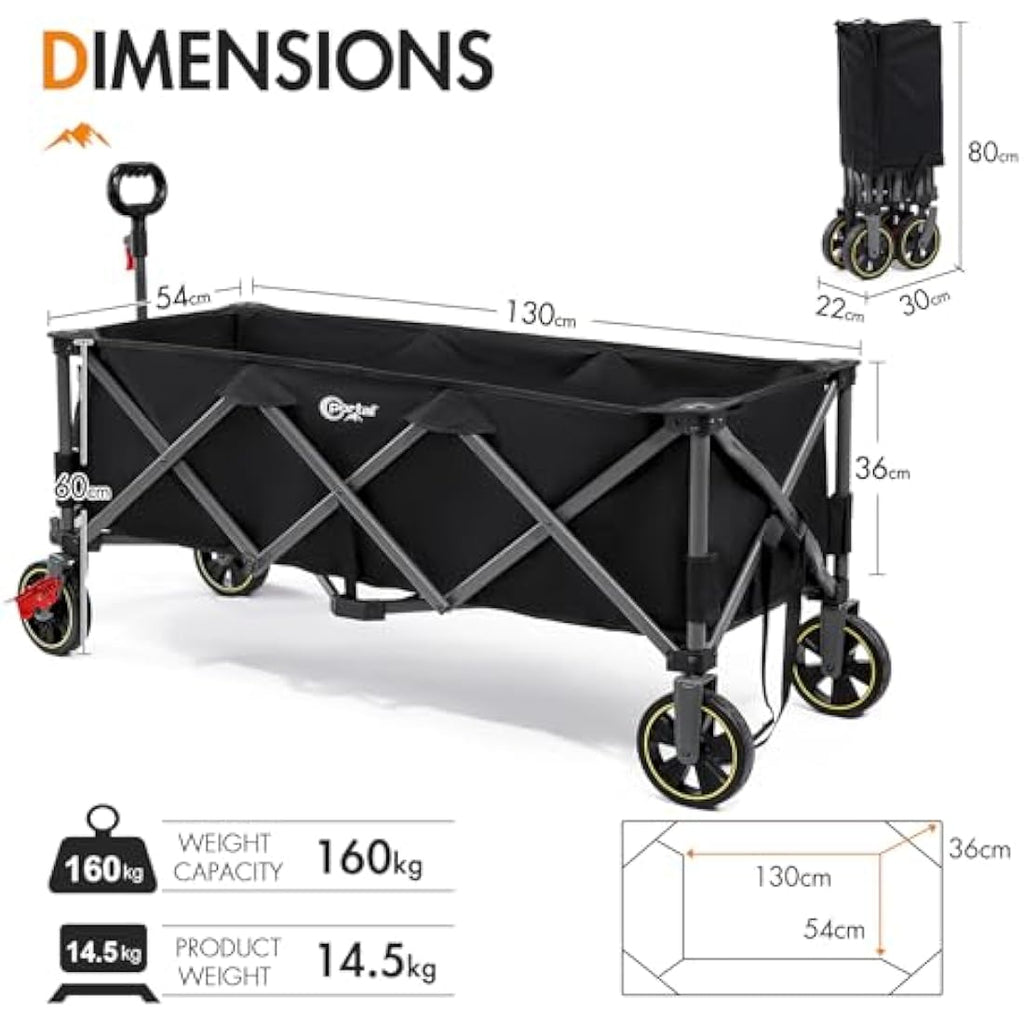 Portal 400L Festival Trolley on Wheels XXL Extended with Brakes Camping Trolley Cart Heavy Duty Beach Wagon Longer Pull along Collapsible Garden Cart Hand Truck Trailer Buggy for Fishing Picnic 160KG Carts & Wagons Default Title Default Title