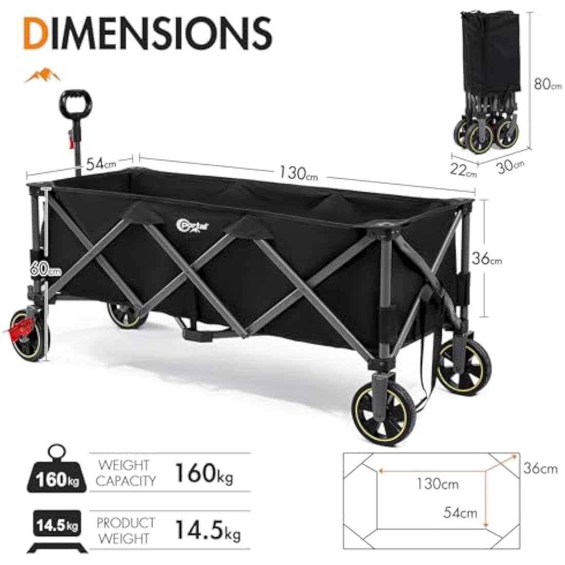 Portal 400L Festival Trolley on Wheels XXL Extended with Brakes Camping Trolley Cart Heavy Duty Beach Wagon Longer Pull along Collapsible Garden Cart Hand Truck Trailer Buggy for Fishing Picnic 160KG Carts & Wagons Default Title Default Title