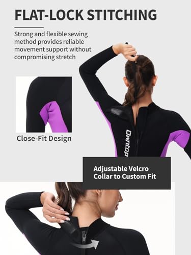 Owntop Women's Full Length 3/2mm Wetsuit, Ultra-Stretch Long Sleeve Winter Wetsuit, Back Zip Adult Neoprene Surfing Diving Wet Suit, Women Purple S Wetsuits Default Title Default Title