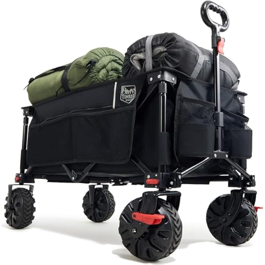 TIMBER RIDGE Festival Trolley on Wheels with Brakes, 200L Folding Camping Beach Trolley with Adjustable Handle & Cover Bag, 100kg Heavy Duty Cart Wagon for Outdoor Garden Picnic Carts & Wagons Default Title Default Title
