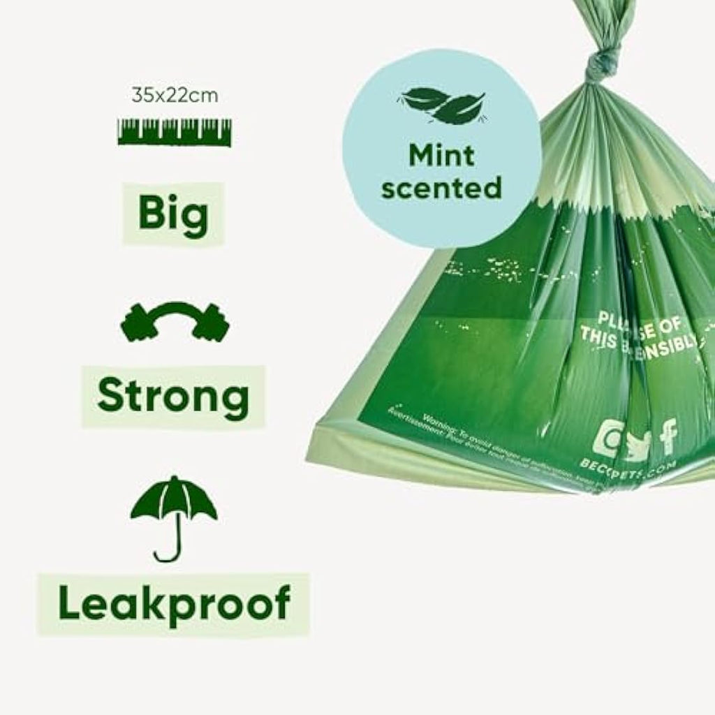 Beco Dog Poop Bags Rolls - Strong & Large - 120 Bags (8 Rolls of 15) Mint Scented, Dispenser Compatible for Dog Waste Bags Default Title Default Title