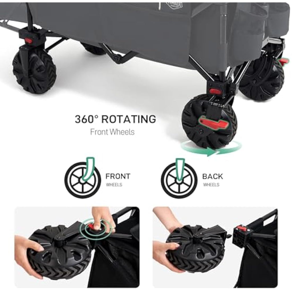 TIMBER RIDGE Festival Trolley 300L with Brakes, Folding Beach Trolley Cart with Tailgate, 135kg Collapsible Wagon Detachable Wide Wheels & Adjustable Handle for Outdoor Camping Garden, Black Carts & Wagons Default Title Default Title