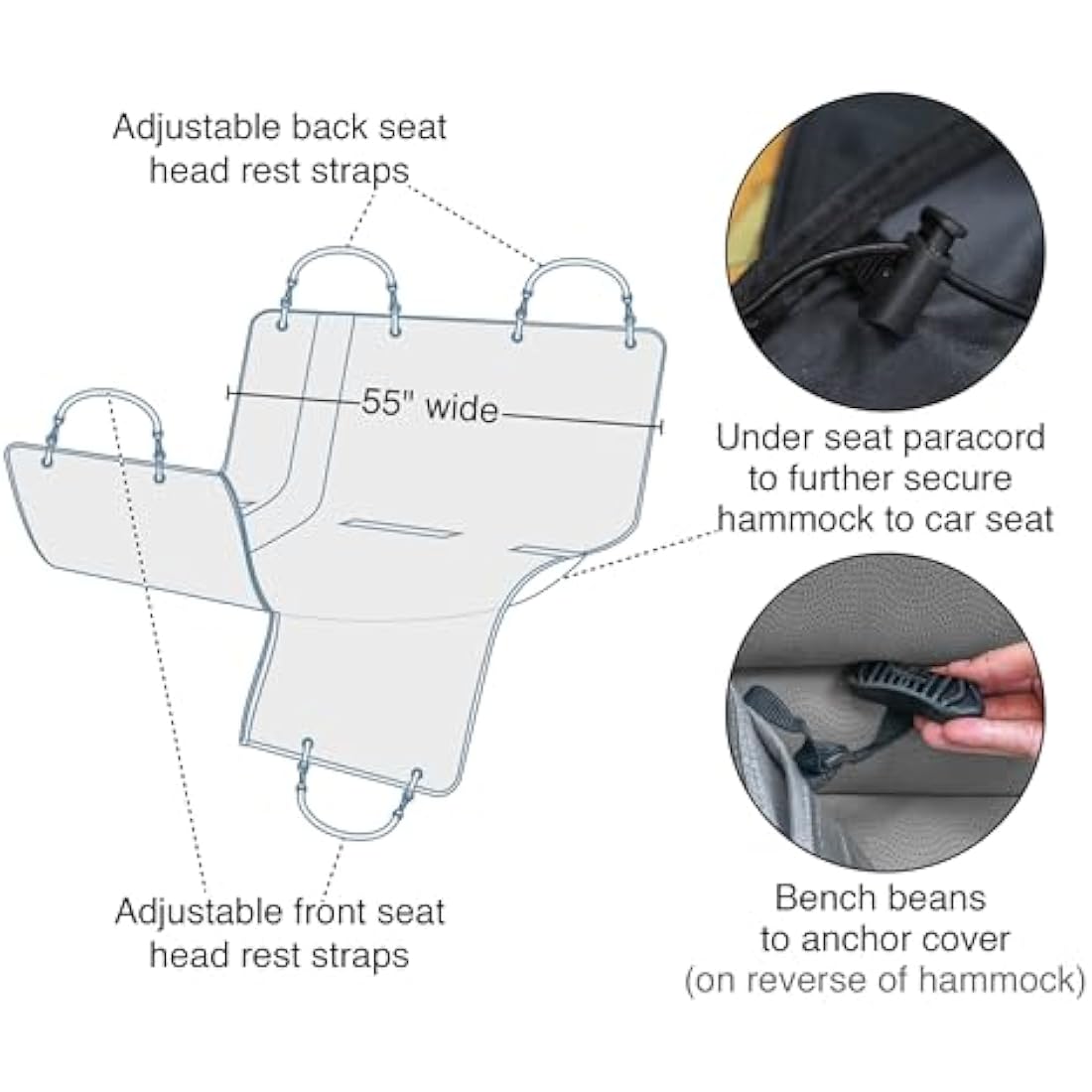 Kurgo Heather Hammock, Dog Car Seat Protector, Waterproof & Stain-Resistant, Secure Fit, Charcoal Grey Seat Covers Default Title Default Title