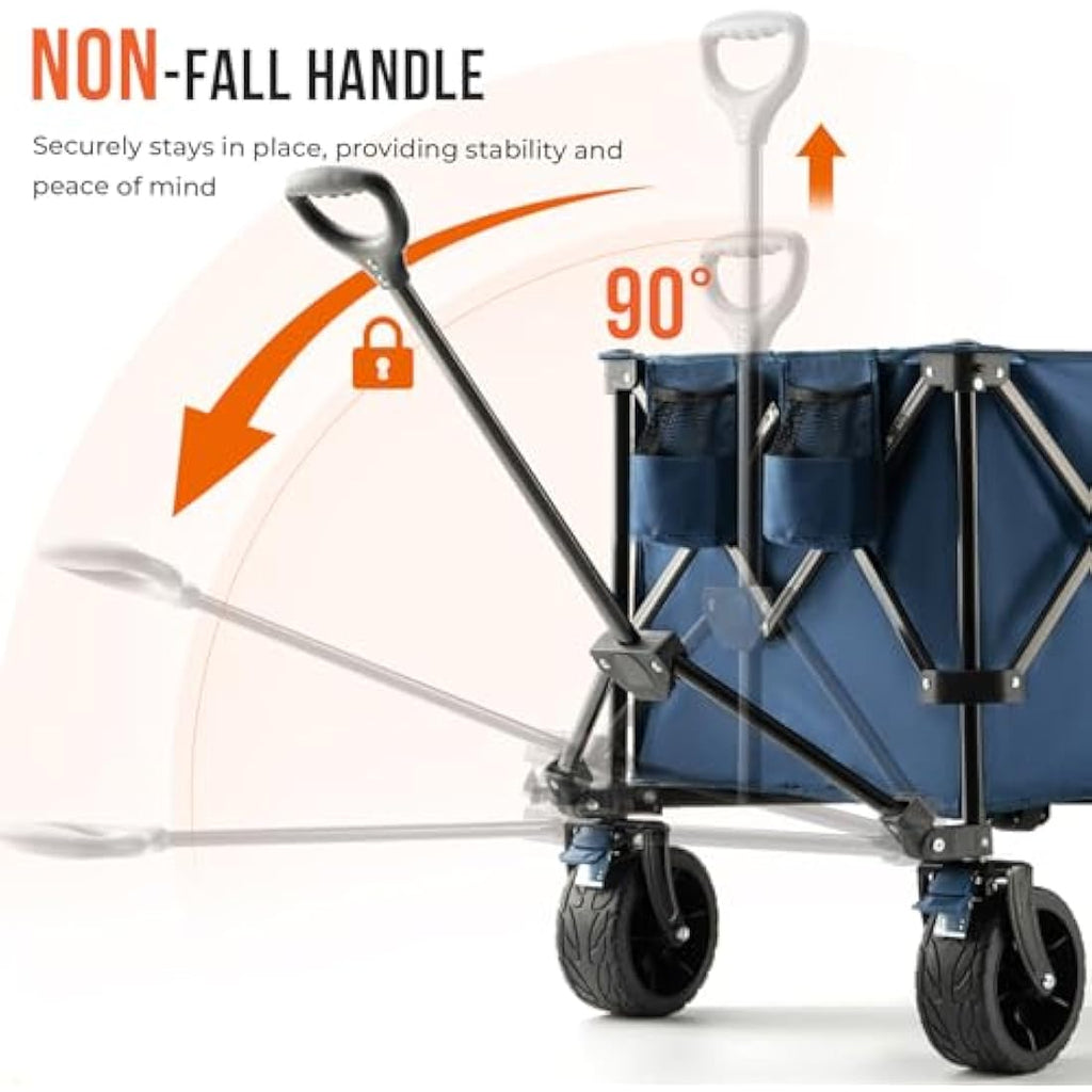 Overmont 300L Extra Large Folding Festival Trolley Cart - All-terrain Wide Wheels and Brake - Heavy Duty Cart Load up 200KG - with Adjustable Handle & Cover Bag - Wagon for Beach Camping Garden blue Carts & Wagons Default Title Default Title