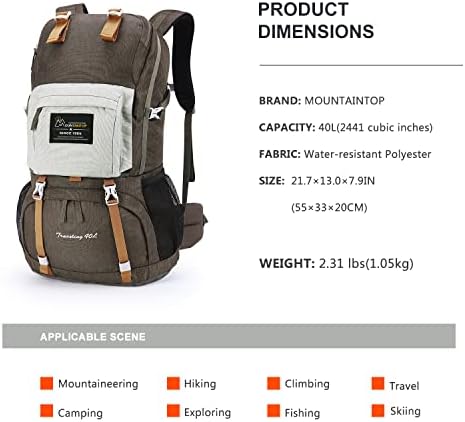 MOUNTAINTOP 40L Hiking Backpack Water Resistant Mens Women Rucksack for Trekking, Traveling, Camping, Cycling, Climbing Internal Frame Backpacks Default Title Default Title
