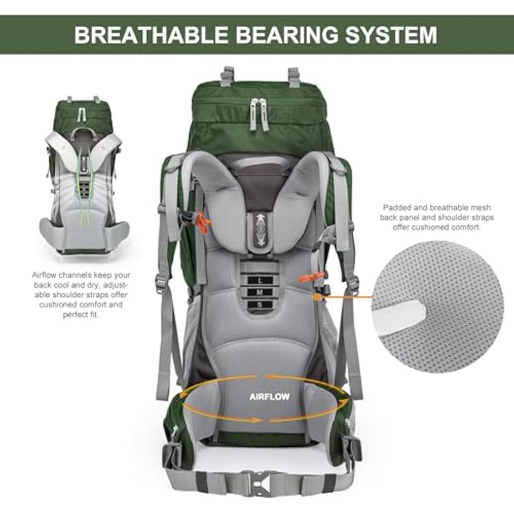 MOUNTAINTOP 70L Hiking Backpack water-resistant Internal Frame Backpacks Large Trekking Mountaineering Rucksack with Rain Cover for Men Women Cover Outdoor External Frame Backpacks Default Title Default Title