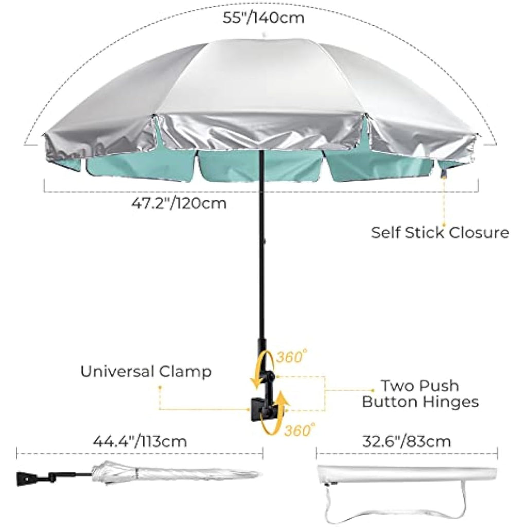 G4Free UPF 50+ Universal Clamp On Umbrella Adjustable Outdoor UV Protection Beach Chair Umbrella for Strollers, Wheelchairs, Patio Chairs, Golf Carts and Beach Beach Umbrellas Default Title Default Title