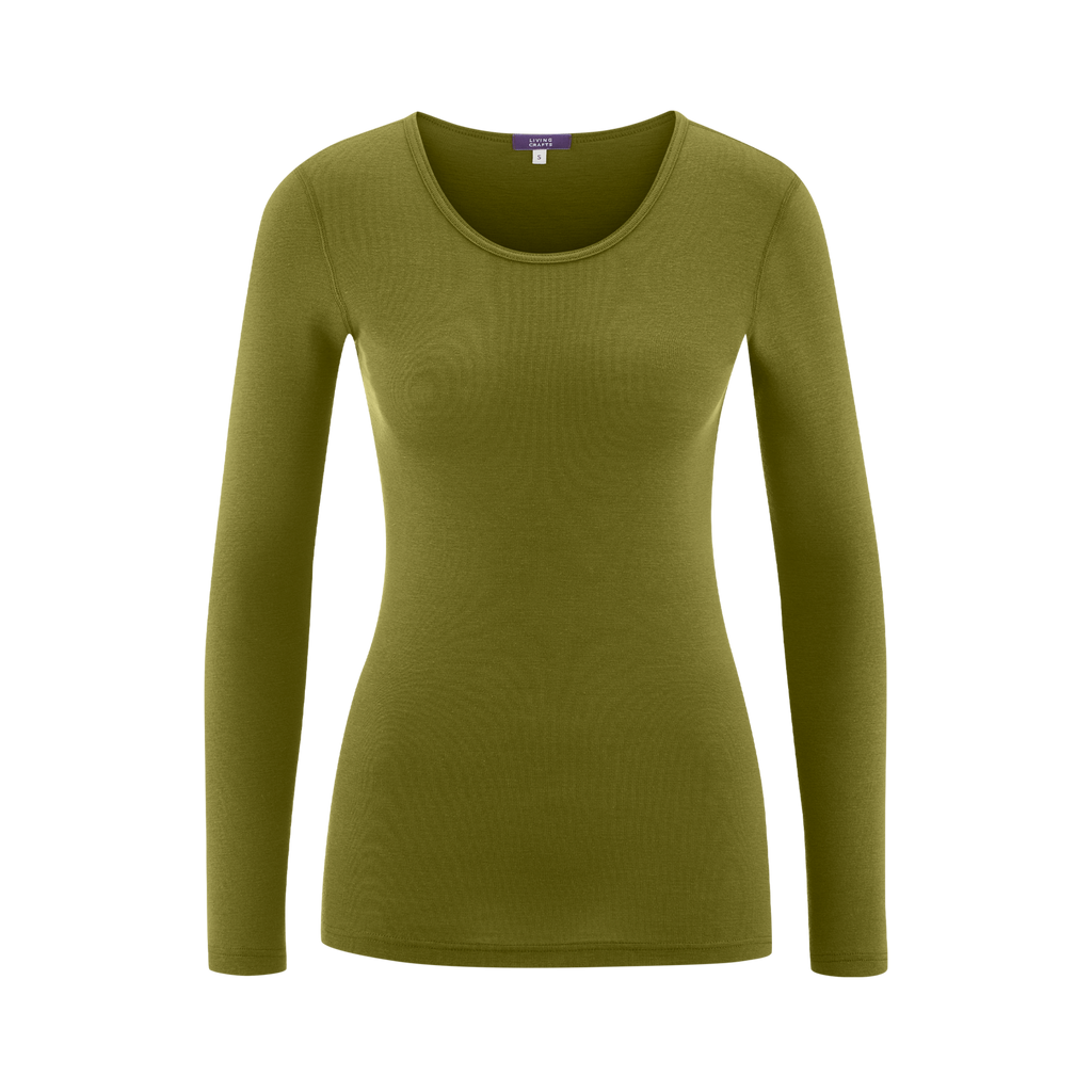 Wool & Organic Cotton Long Sleeve T-shirt: Womens XS Avocado XS / Avocado XS / Mid Blue XS / Potters Clay XS / Purple S / Avocado S / Mid Blue S / Potters Clay S / Purple M / Avocado M / Mid Blue M / Potters Clay M / Purple L / Avocado L / Mid Blue L / Potters Clay L / Purple XL / Avocado XL / Mid Blue XL / Potters Clay XL / Purple