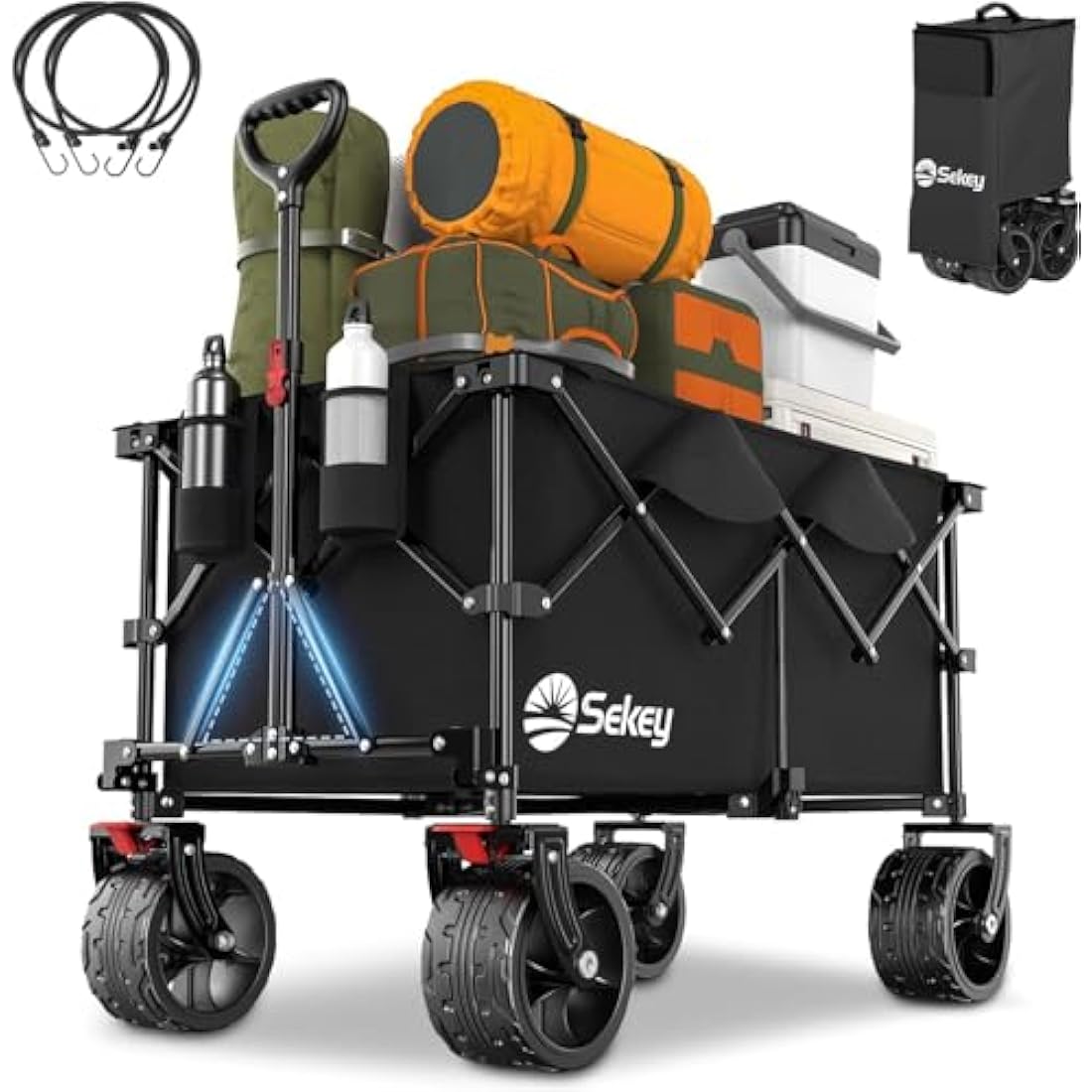 Sekey 200L Folding Festival Trolley with All-Terrain Extra Wide Wheels and Brake, Heavy-Duty Cart Loadable up to 150KG, Patented Four-Directional Foldable Design, Wagon for Beach Camping Garden, Black Carts & Wagons Default Title Default Title
